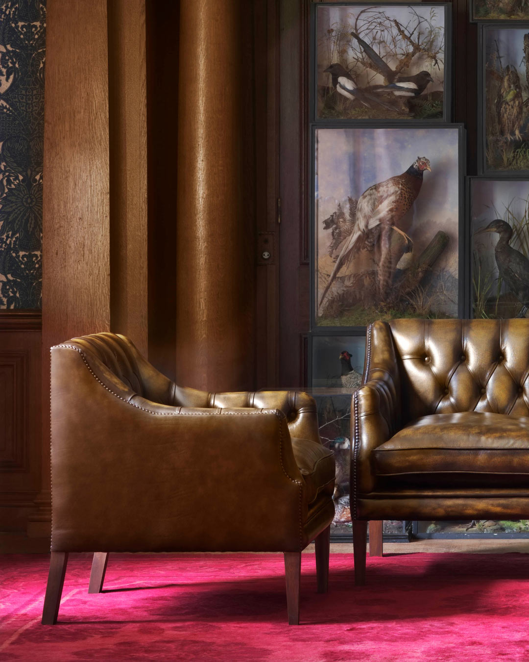 Benjamin 2 seater hand-coloured leather Chesterfield sofa