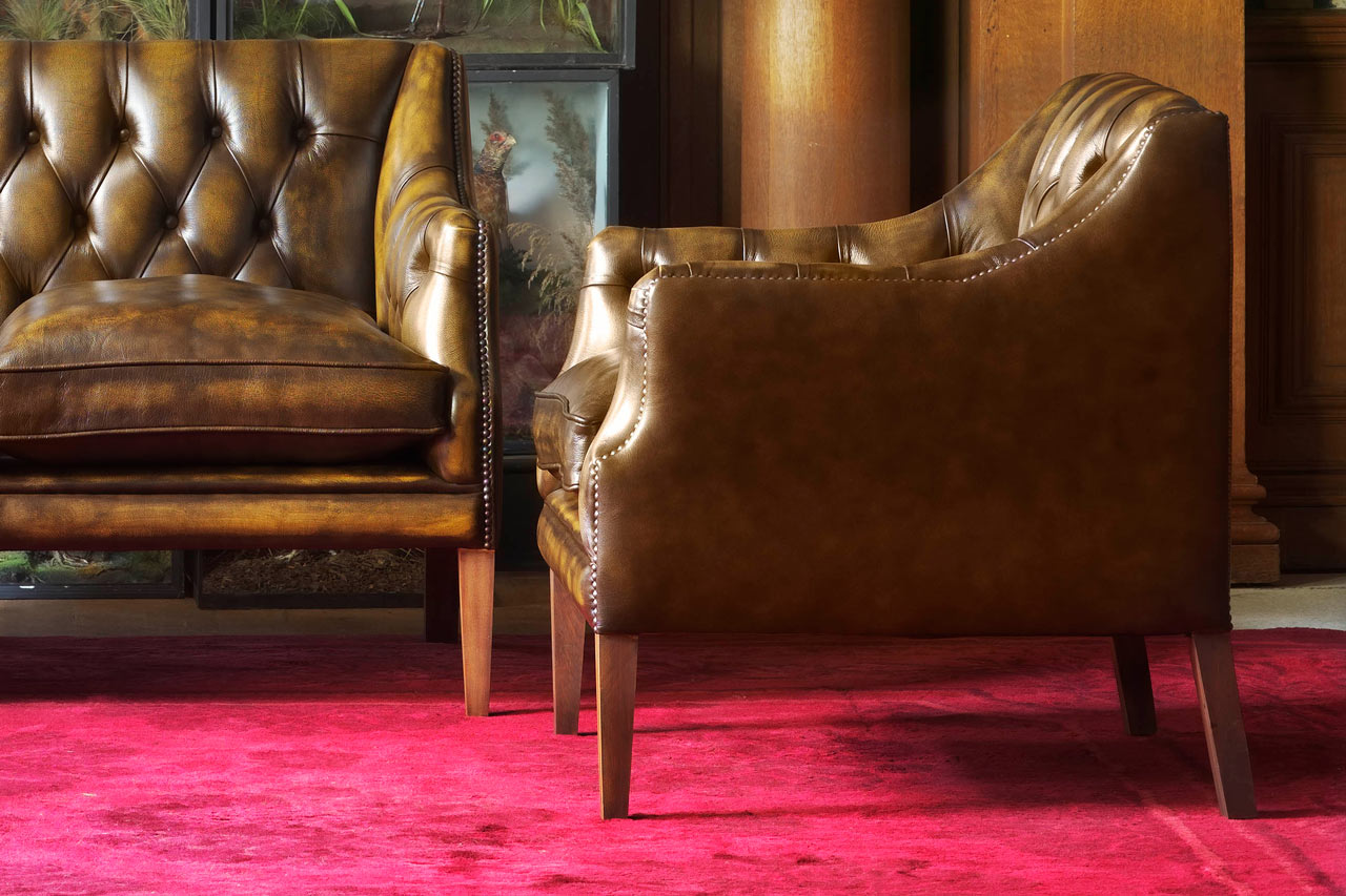 Benjamin Antiqued Gold Leather 2 seater Chair