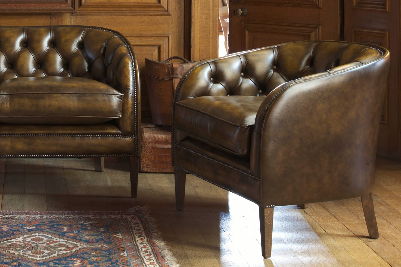 Tobial Antiqued Leather Gold 2 Seater Chesterfield Chair