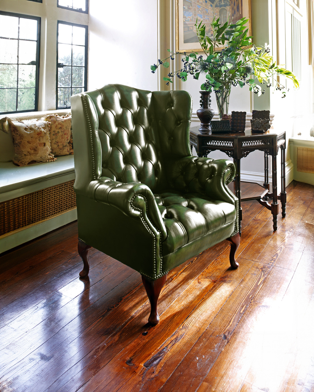 Hamilton hand-coloured leather Chesterfield wingchair