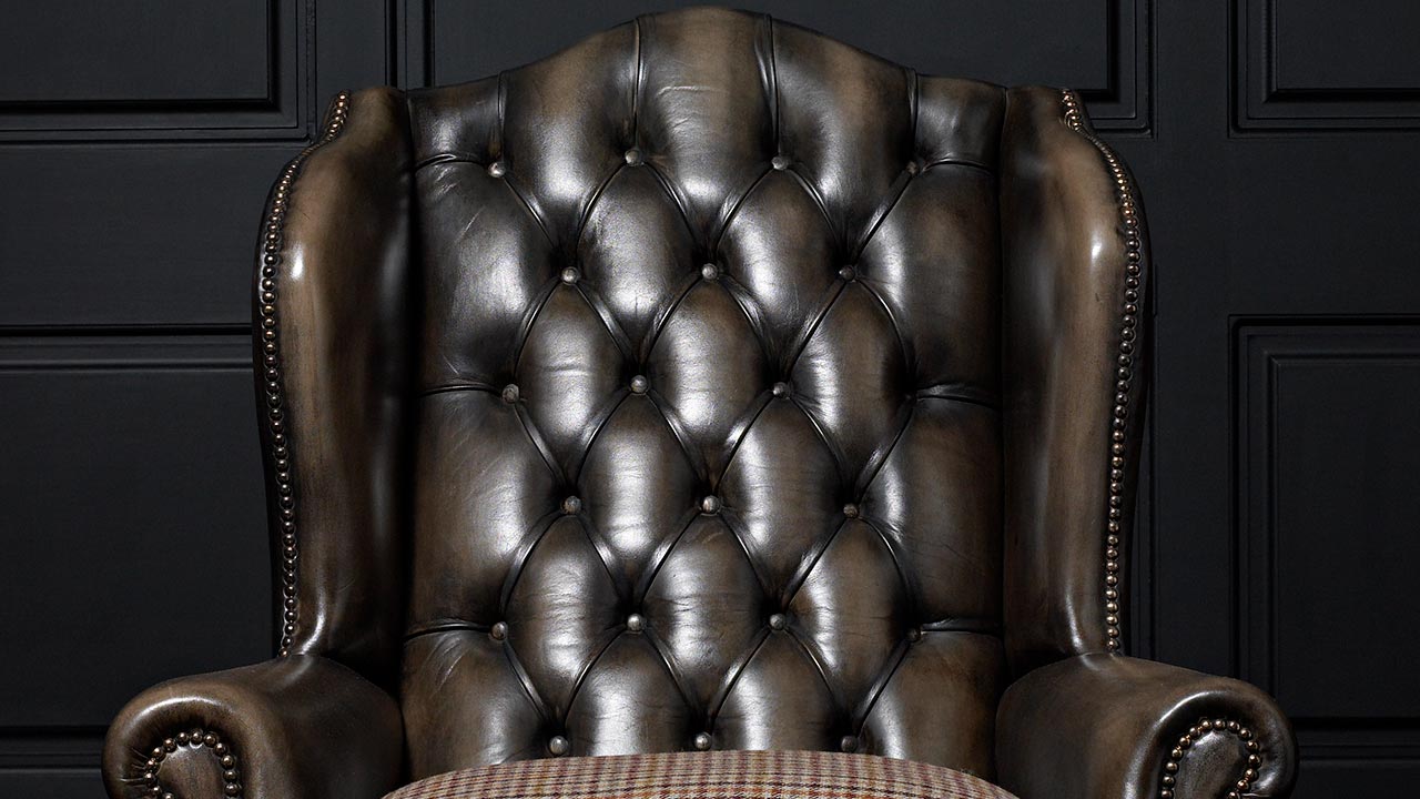 james Boswell Tailored Leather Chesterfield Wing Chair