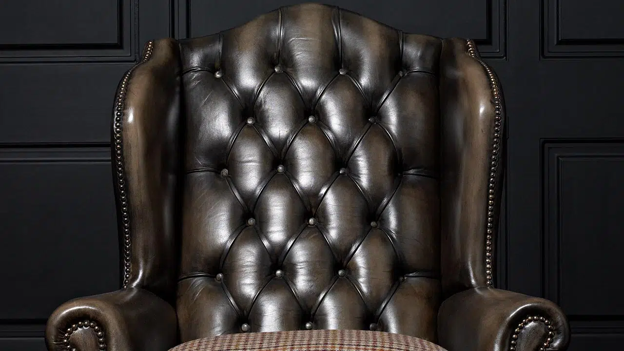 james Boswell Tailored Leather Chesterfield Wing Chair