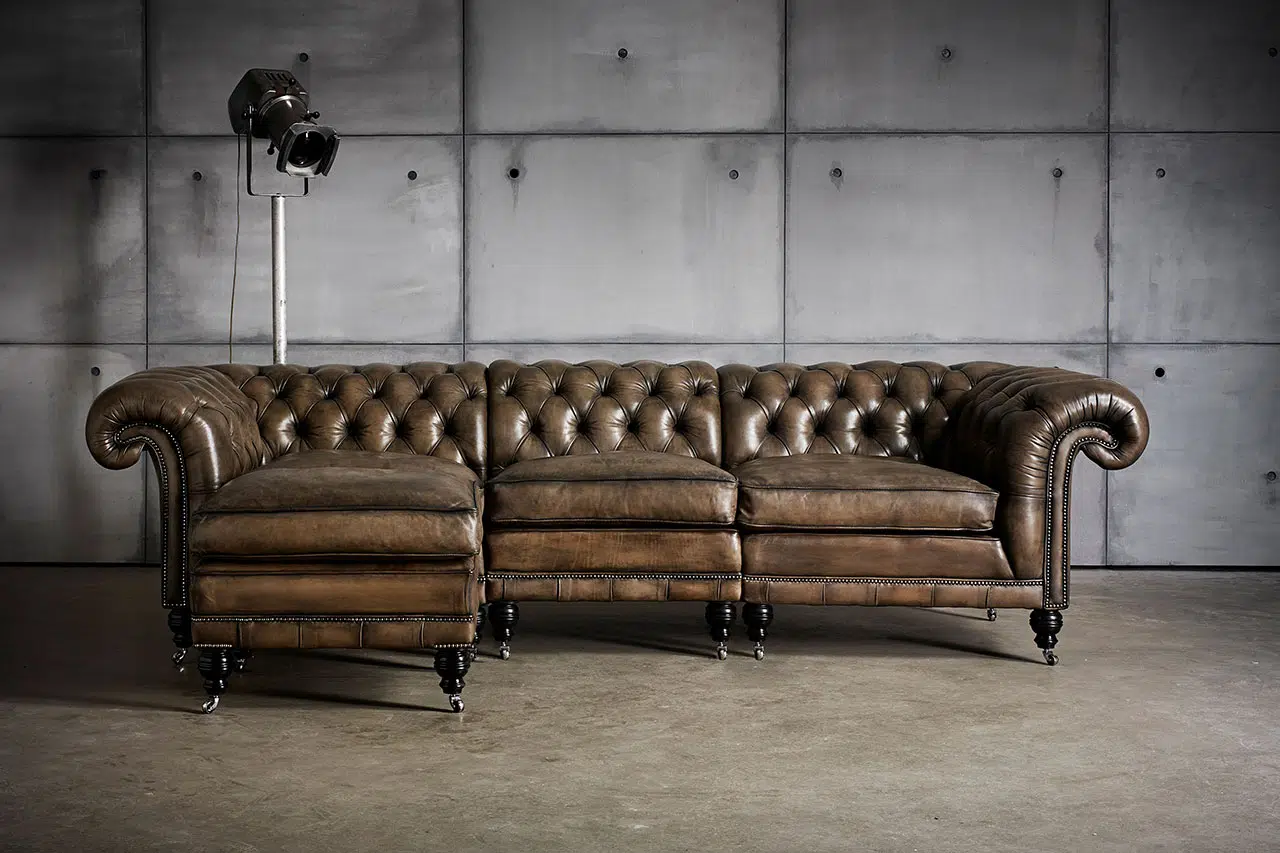 Samuel Johnson sectional hand coloured genuine leather sofa with modern look