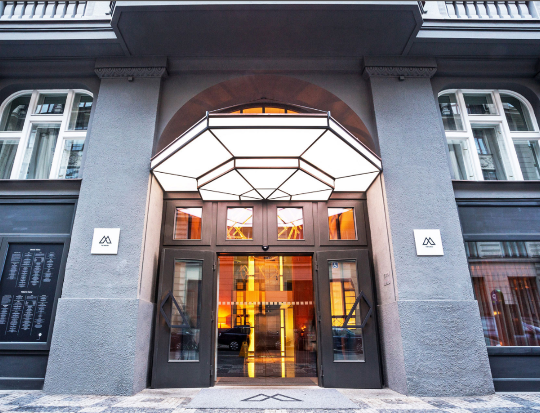 Emblem  hotel entrance in Prague