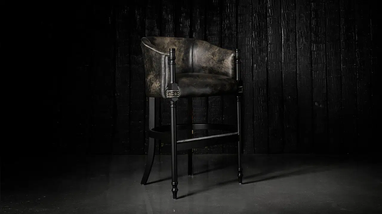 Davenport Black Leather Bar Stool