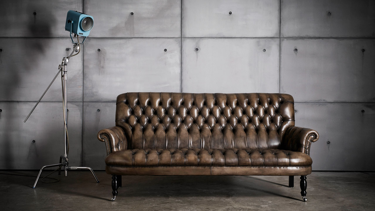 David Hume hand Coloured Slate Brown Chesterfield Sofa
