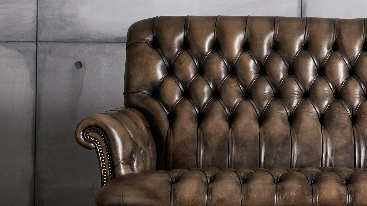 David Hume hand Coloured Slate Brown Chesterfield Sofa