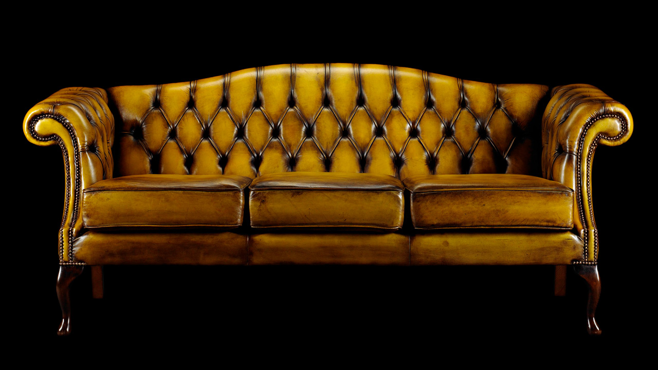 Edmund Burke Gold Leather Chesterfield Sofa