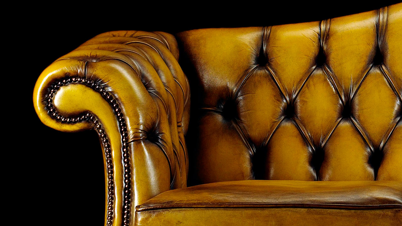 Edmund Burke Gold Leather Chesterfield Sofa