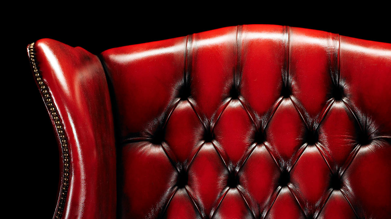 John Stuart Mill Red Leather Chesterfield Wing Chair