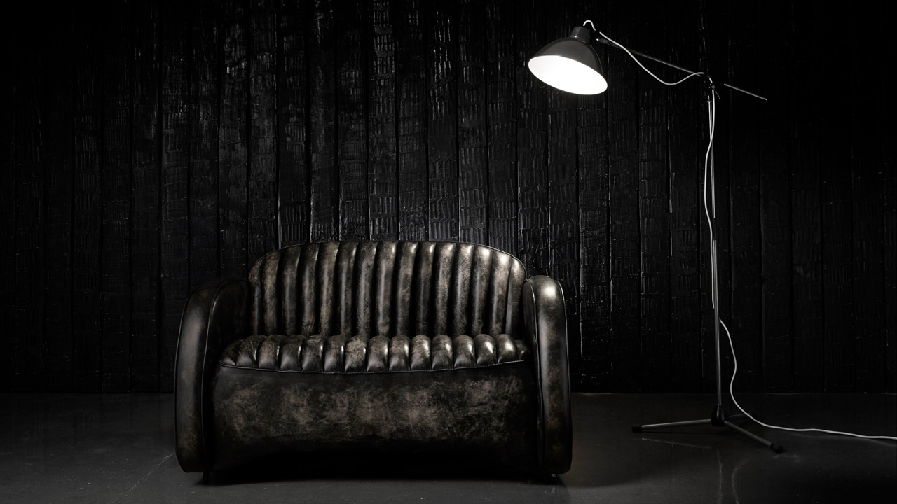 Mustang hand coloured Coal Leather Sofa