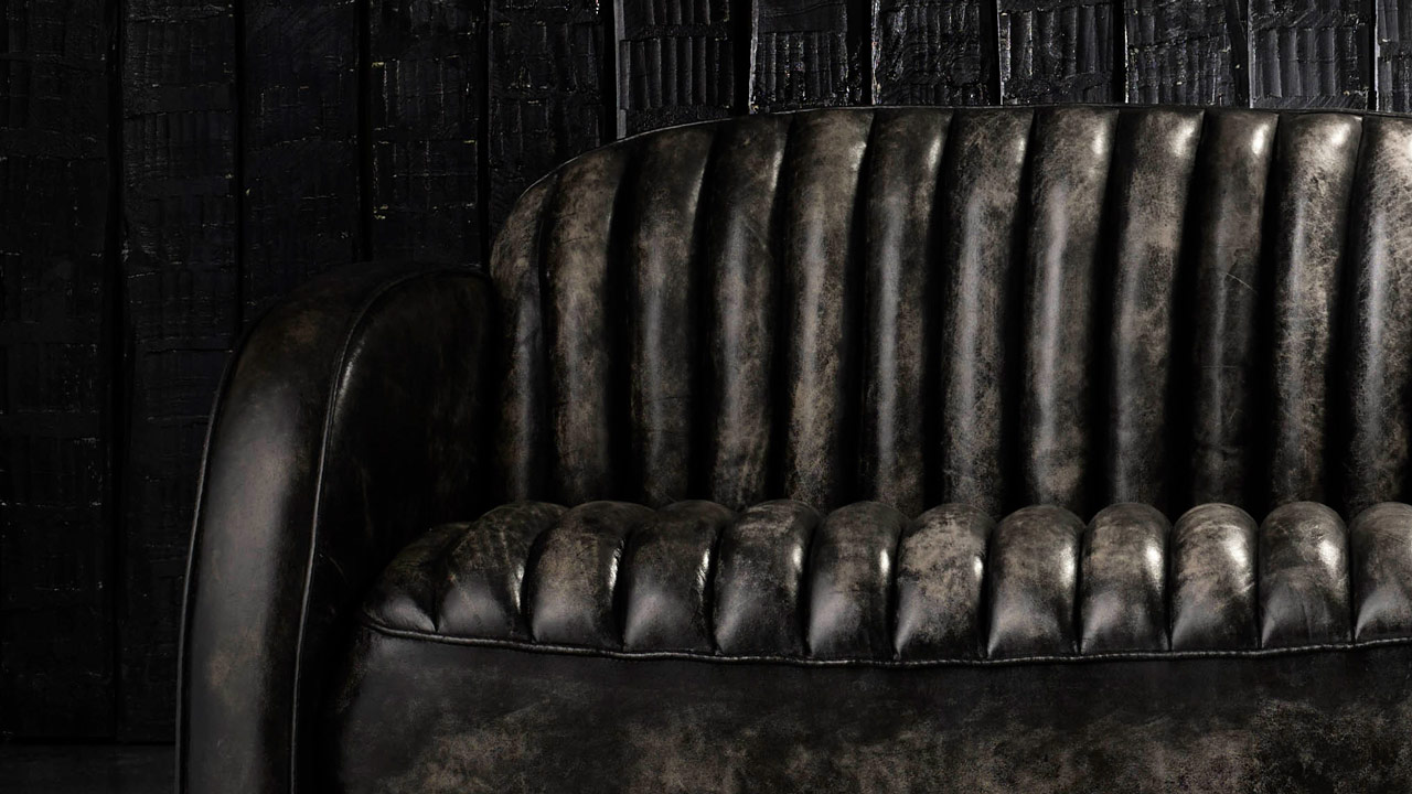 Mustang hand coloured Coal Leather Sofa