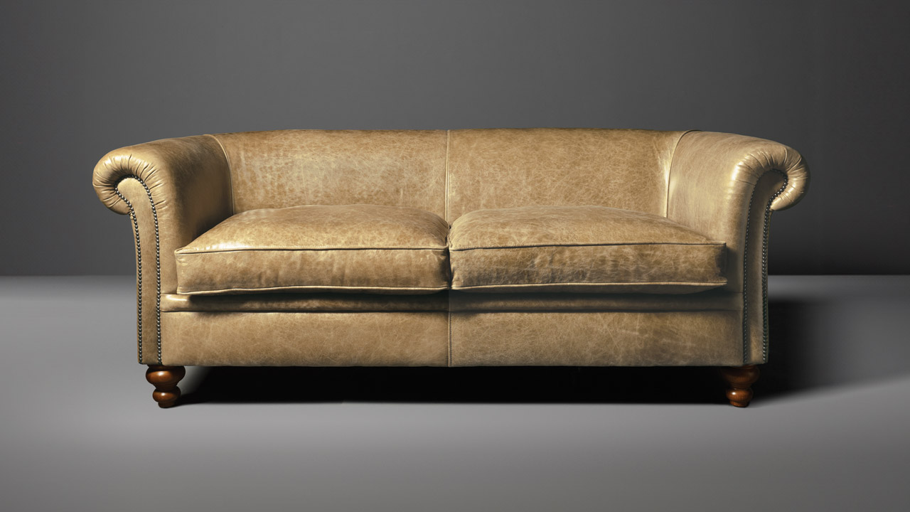Madison Crackle Tan Leather Sofa