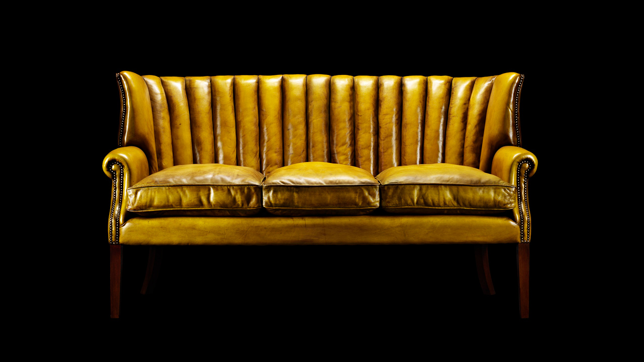 Oliver Goldsmith Gold Leather Sofa