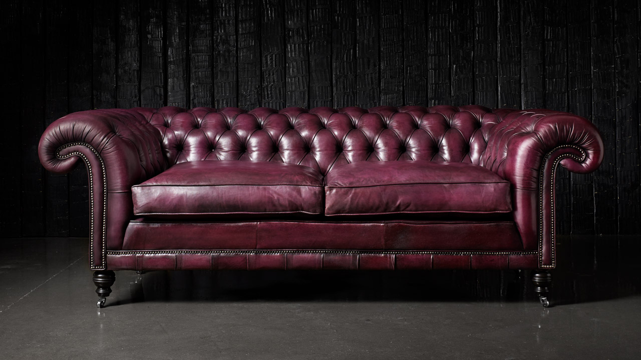 Samuel Jackson Plum Leather Chesterfield Sofa