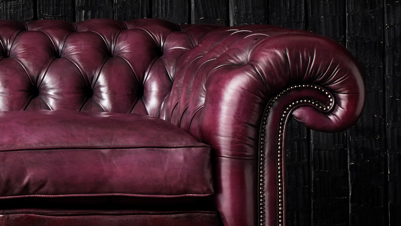 Samuel Jackson Plum Leather Chesterfield Sofa