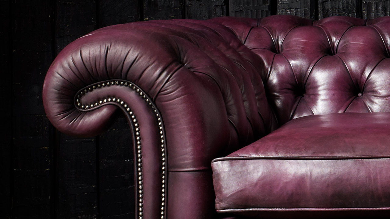 Samuel Jackson Plum Leather Chesterfield Sofa