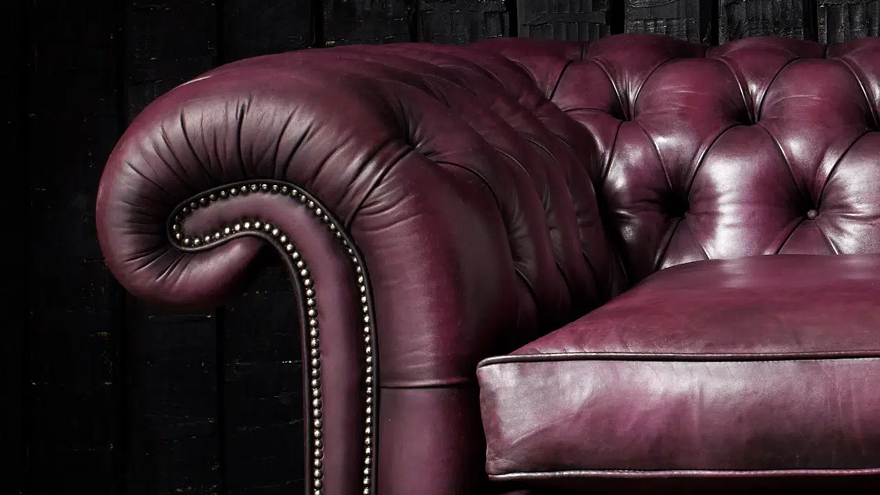 Samuel Jackson Plum Leather Chesterfield Sofa