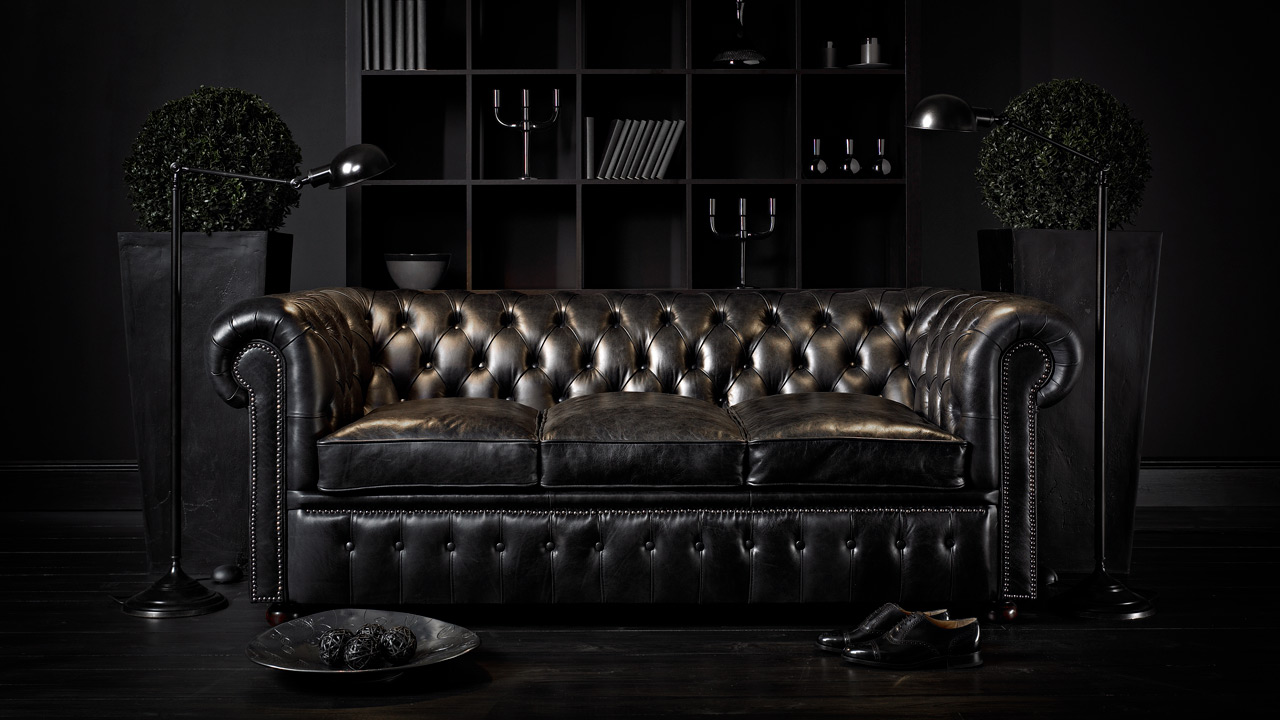 william Black Leather chesterfield sofa