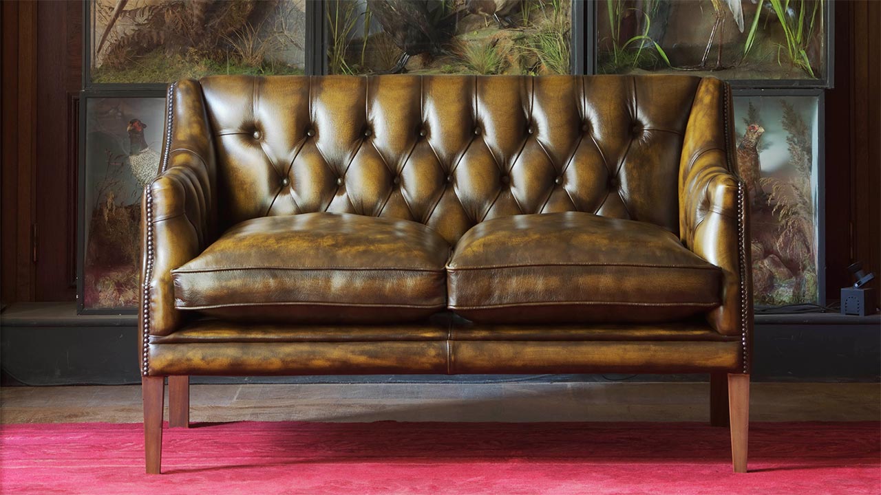 Benjamin Antiqued Gold Leather Sofa