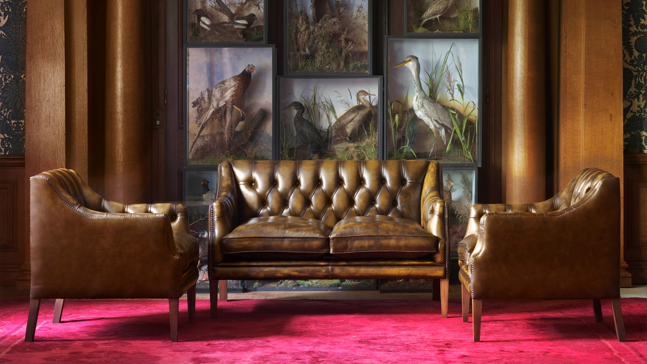 Benjamin Antiqued Gold Leather Sofa