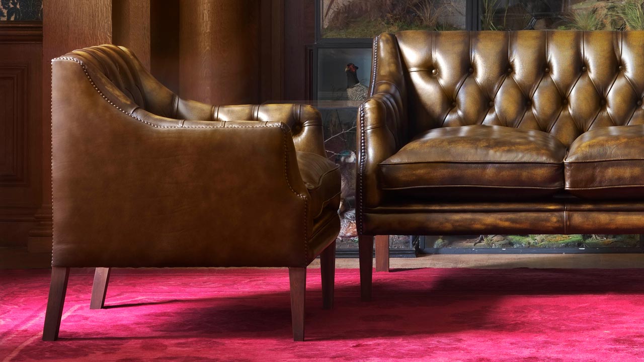 Benjamin Antiqued Gold Leather Sofa