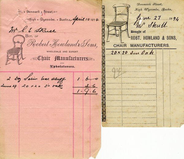 Belege von Fleming Howland. Robert Howland &amp; Sons, Stuhlhersteller und Polsterer.