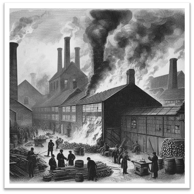 Brand in High Wycombe im Mai 1898. Werkstatt von Howland &amp; Sons zerstört.