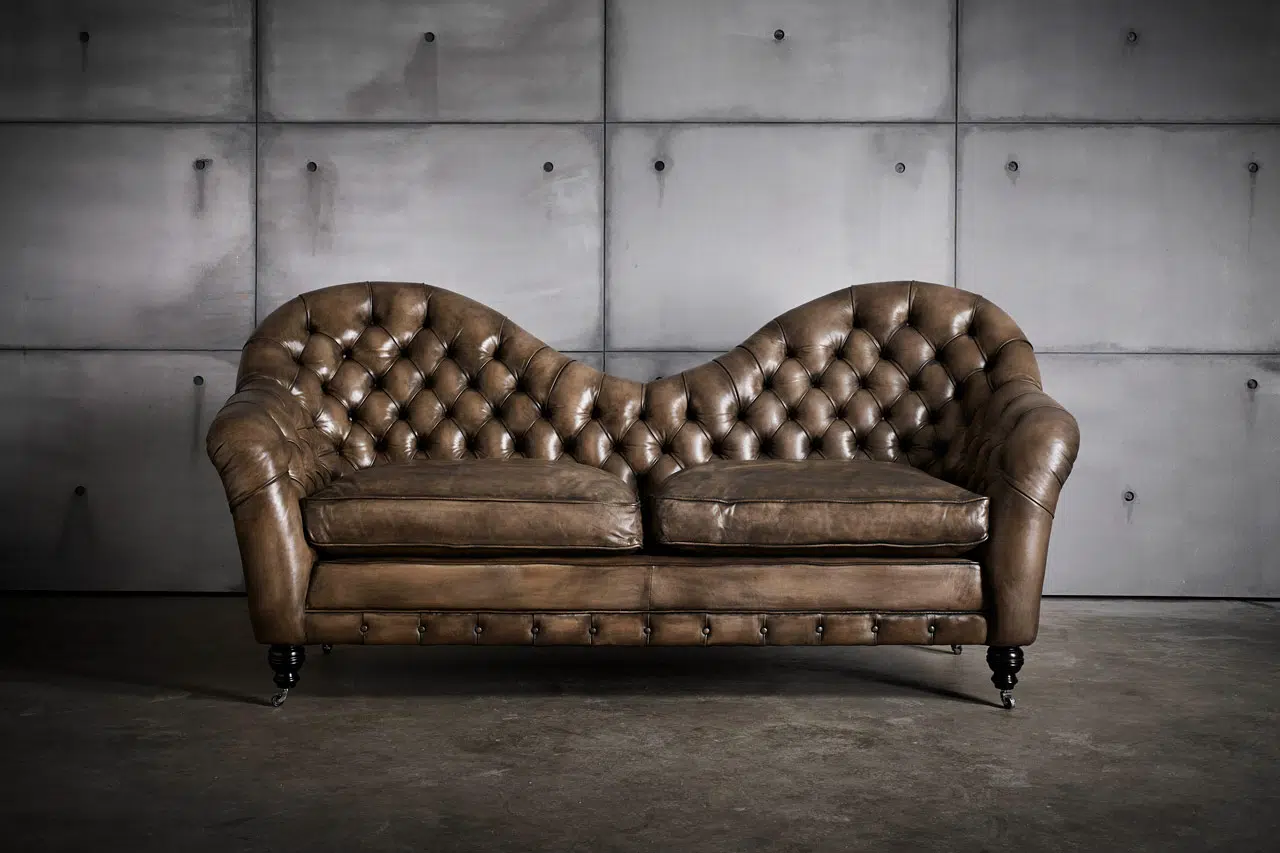 Francis Bacon over-sized hand coloured leather chesterfield sofa