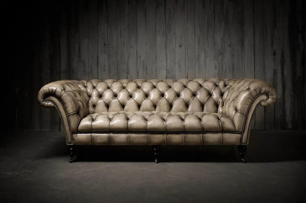 Philip Stanhope grand hand coloured monochrome leather industrial sofa