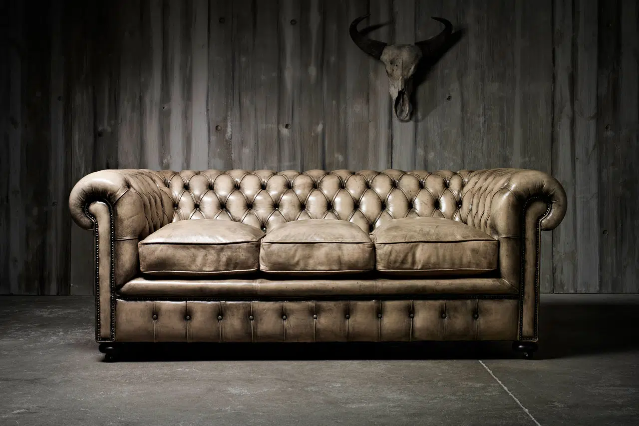 William Blake Hand-coloured leather Bone White Chesterfield sofa