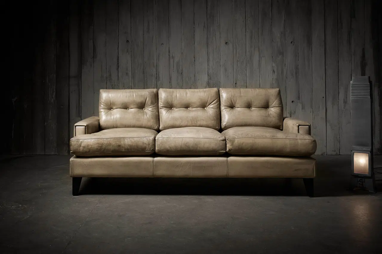 Pablo hand coloured industrial leather sofa
