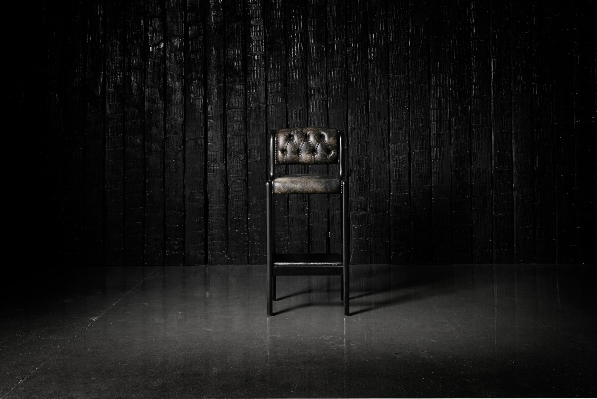 Regency Taburete de bar de cuero Chesterfield